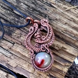 Calligraphy Pendant with Fire Agate 20mm Sphere